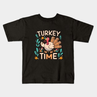 Turkey Time Thanksgiving Animals Kids T-Shirt